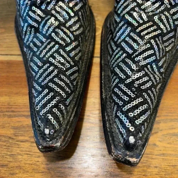 Rodeo Bravo Sequin Embellished Cowboy Kickers | Black & Silver | W 8.5 M 10.5 - Picture 7 of 9